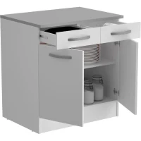 OSLO Meuble Bas 2 portes + 2 tiroirs + plan - Blanc - L 80 x P 60 x H 86 cm(m-3)