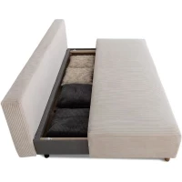 Canapé droit convertible 3 places GINO - Velours côtelé beige - Avec coffre - L 195 x H 89 x P 91 cm(m-5)