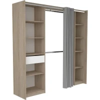 EKIPA - Kit Dressing - 2 Colonnes - 1 tiroirs - 10 étageres - Décor Chene dakota blanc - 198 x 200,3 x 50 cm - GARANCE(m-1)