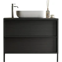 Meuble simple vasque L 92cm - 2 Tiroirs - Coloris Chene noir - STEEL(m-1)