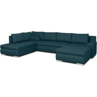 Canapé d'angle panoramique convertible -7 places - INDIAN - Tissu 100% polyester - Bleu canard - 360 x 228 cm(m-3)
