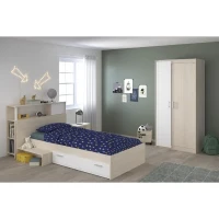 PARISOT Chambre enfant complete - Tete de lit + lit + armoire - Style contemporain - Décor acacia clair et blanc - CHARLEMAGNE(m-2)
