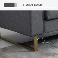 HOMCOM 3 Seater Sofa - Linen Upholstered, Cozy Padded Couch with Steel Legs, Backrest, and Wide Armrests for Living Room, Bedroom, Dark Grey(m-6)