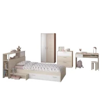 PARISOT Chambre enfant complete - Tete de lit + lit + commode + armoire + bureau - contemporain - Décor acacia clair et blanc -(m-3)