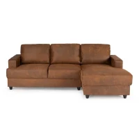 Canapé d'angle droit 4 places - Tissu marron vintage - Contemporain - L 215 x P 140 x H 86 cm - PAUL(m-1)