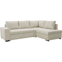 Canapé d'angle convertible réversible NIRVANA 4 a 5 places - Tissu velours côtelé perle - Coffre de rangement - L247 x P 183 x H 87