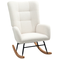 HOMCOM Fauteuil à bascule en tissu effet laine bouclée avec pieds en bois massif d'hévéa pour chambre, salon, crème