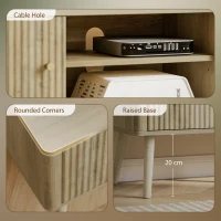 HOMCOM TV-Möbel, TV-Möbel bis 65 Zoll mit 2 Türen, 2 offenen Fächern, verstellbarer Regal, 140x35x49cm, Eiche(m-4)