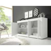 Buffet BASICO - Décor blanc laqué brillant  - 3 Portes - L160 x P42 x H85,8 cm(m-2)