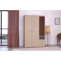 Armoire VARIA - Décor chene - 3 portes - 2 tiroirs - Porte droite avec miroir - 120,3 x 185 x 51,7(m-1)