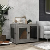 PawHut Hondenbox, Puppybox, met Opbergruimte, Waterafstotend Kussen, Staaltralies, Verstelbare Voeten, 94x60x71,5 cm(m-10)