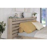 Lit adulte ESCALE 180x200 cm - Décor chene du Japon - 2 tiroirs + Tete de lit - L235.4 x H98,2 x P216,8 cm - Fabriqué en France(m-5)