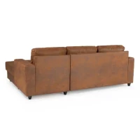 Canapé d'angle droit 4 places - Tissu marron vintage - Contemporain - L 215 x P 140 x H 86 cm - PAUL(m-5)