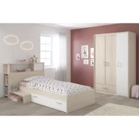 PARISOT Chambre enfant complete - Tete de lit + lit + armoire - Style contemporain - Décor acacia clair et blanc - CHARLEMAGNE(m-1)