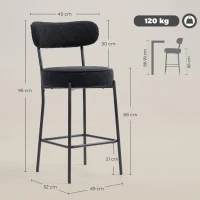 HOMCOM 2-delige Barstoelen met Gestoffeerde Zitting en Voetensteun, Fleece Bekleding, Metalen Frame, Zwart(m-3)