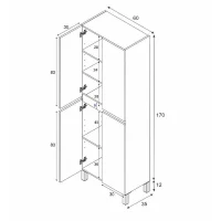Meuble de salle de bain - double colonne - Blanc brillant - 4 portes - L60 x P35 x H182 cm - DESTAL(m-6)