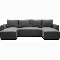 Canapé convertible panoramique PHARELL 5/6 places - Tissu velours côtelé anthracite - Coffre de rangement - L297xP155xH85cm(m-3)