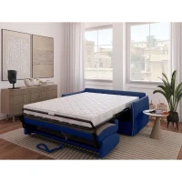 Canapé convertible express - AGATHE - Tissu Bleu - matelas 14cm - 175 x 100 x 87 cm(m-4)