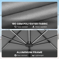 Outsunny 3(m) Adjustable Cantilever Parasol with Base, Solar LED Lights, Light Grey(m-6)