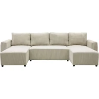 Canapé convertible panoramique PHARELL 7 places - Velours côtelé beige - Coffre de rangement - L297 x P155 x H85(m-3)