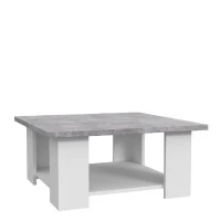 Table basse PILVI - Blanc et béton clair - Contemporain - L 67 x P 67 x H 31 cm(m-6)