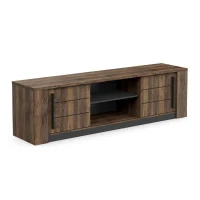 Meuble TV MONACO - 2 portes coulissantes + 3 étageres - Décor bois oak et noir - L184.5 x P42.3 x H51.8 cm - DEMEYERE(m-1)