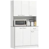 HOMCOM Credenza Cucina Moderna con Cassetto e Armadietti, in Legno, 101x39x180 cm, Bianco e Grigio(m-11)