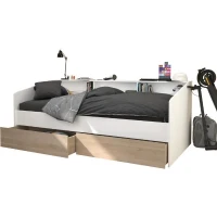 Lit banquette 2 tiroirs 90 x 200/190 cm - MDF - Mat décor chene et blanc - JOY - 2339ENSE(m-2)