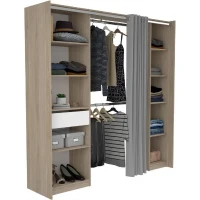 EKIPA - Kit Dressing - 2 Colonnes - 1 tiroirs - 10 étageres - Décor Chene dakota blanc - 198 x 200,3 x 50 cm - GARANCE(m-2)