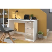 Bureau droit ESSENTIEL - 3 tiroirs - Décor chene et blanc - L 121,2 x P 55 x H 74,5 cm - PARISOT(m-2)