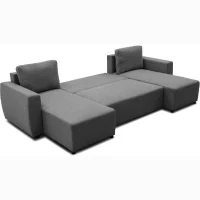 Canapé d'angle convertible panoramique PHARELL 5/6 places - Tissu anthracite - Coffre de rangement - L297 x P155 x H85 cm(m-5)