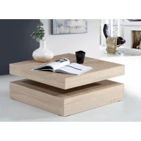 Table basse plateau rotatif - Carré - Chene - 78 x 78 x 36 cm - COFFEE(m-1)