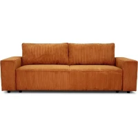 Canapé convertible 3 places JOSH - Tissu velours cotelé terracotta - L 239 x P 86 x H 85 cm - Coffre de rangement(m-1)