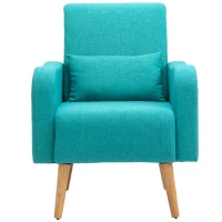 HOMCOM Accent Chair, Linen-Touch Armchair with Pillow, Upholstered Leisure Lounge Sofa for Living Room, Club Chair with Rubber Wooden Frame, Teal(m-10)