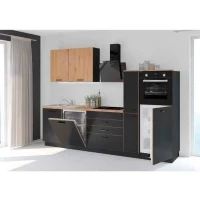 Cuisine complete AYA - Décor noir - L 280 x P 60 x H 214 cm - Plan de travail inclus(m-2)