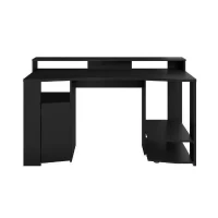 Bureau gaming LED droit - Noir - L 152 x P 61,5 x H 86,7 cm - Grande zone de jeu - GAMING(m-3)