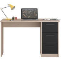 PARISOT Bureau droit 3 tiroirs - Décor chene/noir - L 121,4 x P 55 x H 74.5 cm - ESSENTIEL(m-3)