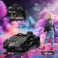 HOMCOM Voiture Électrique pour Enfants 3-5 Ans Lamborghini 12V avec Télécommande et Vitesse 3-5km/h, Noir(m-3)