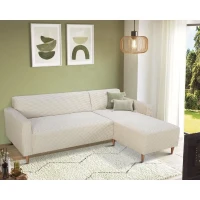 Canapé d'angle réversible - 3 places - BOB - Velours cotelé - Ecru - 197 x 138 x 65 cm(m-2)