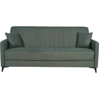 Canapé convertible - 3 places  - ENZO - Tissu vert foncé - 2 coussins - Coffre de rangement -  211 x 92 x 98 cm(m-1)