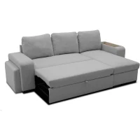 Canapé d'angle convertible réversible VALDO 3 a 4 places - Tissu Souris - Tablette avec USB - Coffre + Pouf - L247xP143xH86 cm(m-5)