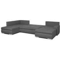 Canapé d'angle panoramique convertible - 7 places - INDIAN - Tissu 100% polyester - Gris - L360 x P228 cm(m-4)