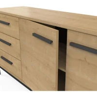 Enfilade 2 portes / 3 tiroirs - CRAFT - Chene Hamilton / Noir - 152 x 39,5 x 72,3 cm - DEMEYRE(m-6)