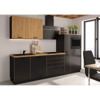 Cuisine complete AYA - Décor noir - L 280 x P 60 x H 214 cm - Plan de travail inclus(m-1)
