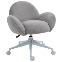 HOMCOM Makeup Vanity Chair, Cute Fluffy Desk Chair with Rolling Wheels for Bedroom Living Room, Grey(m-10)