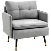 HOMCOM Fotoliu Tapițat din Material Textil cu Pernițe Umplute, Canapea Modernă cu Picioare din Oțel, 76x68x80 cm, Gri(m-11)