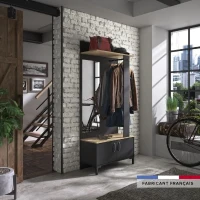 GAMI Meuble d'entrée 2 portes -  Made in France - Décor chene sonoma et noir - L 81 x H 190 x P 37 cm - STORE(m-3)