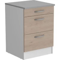 OSLO Meuble Bas 3 tiroirs + plan - Décor Chene Jackson - L 60 x P 60 x H 86 cm(m-1)