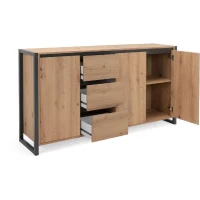 DENVER Buffet 3 portes 3 tiroirs - Décor chene artisan / Anthracite - L 160 x P 40 x H 88 cm(m-4)