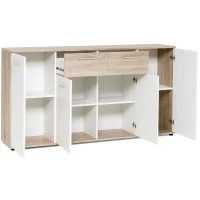 JACKY Buffet bas classique blanc et décor chene mat - L 160 cm(m-4)